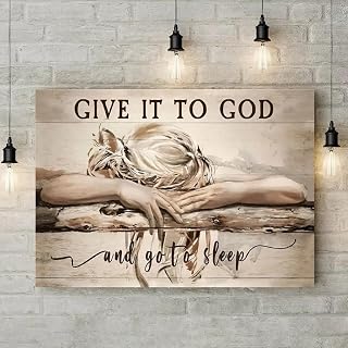 "Give It to God and Go to Sleep" Vibrant God Canvas Art Print – Unframed Christian Wall Decor for Bedroom & Living Room, Faith-Inspired Christian Home Decoration, 30 * 45cm/12 * 18in Unframed