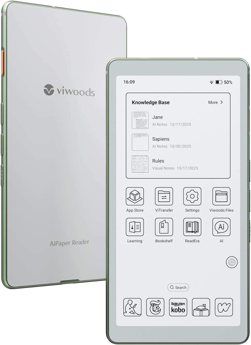 VIWOODS AiPaper Reader 6.13" Android E Ink Pocket eReader, 4G, 300 PPI | Front l
