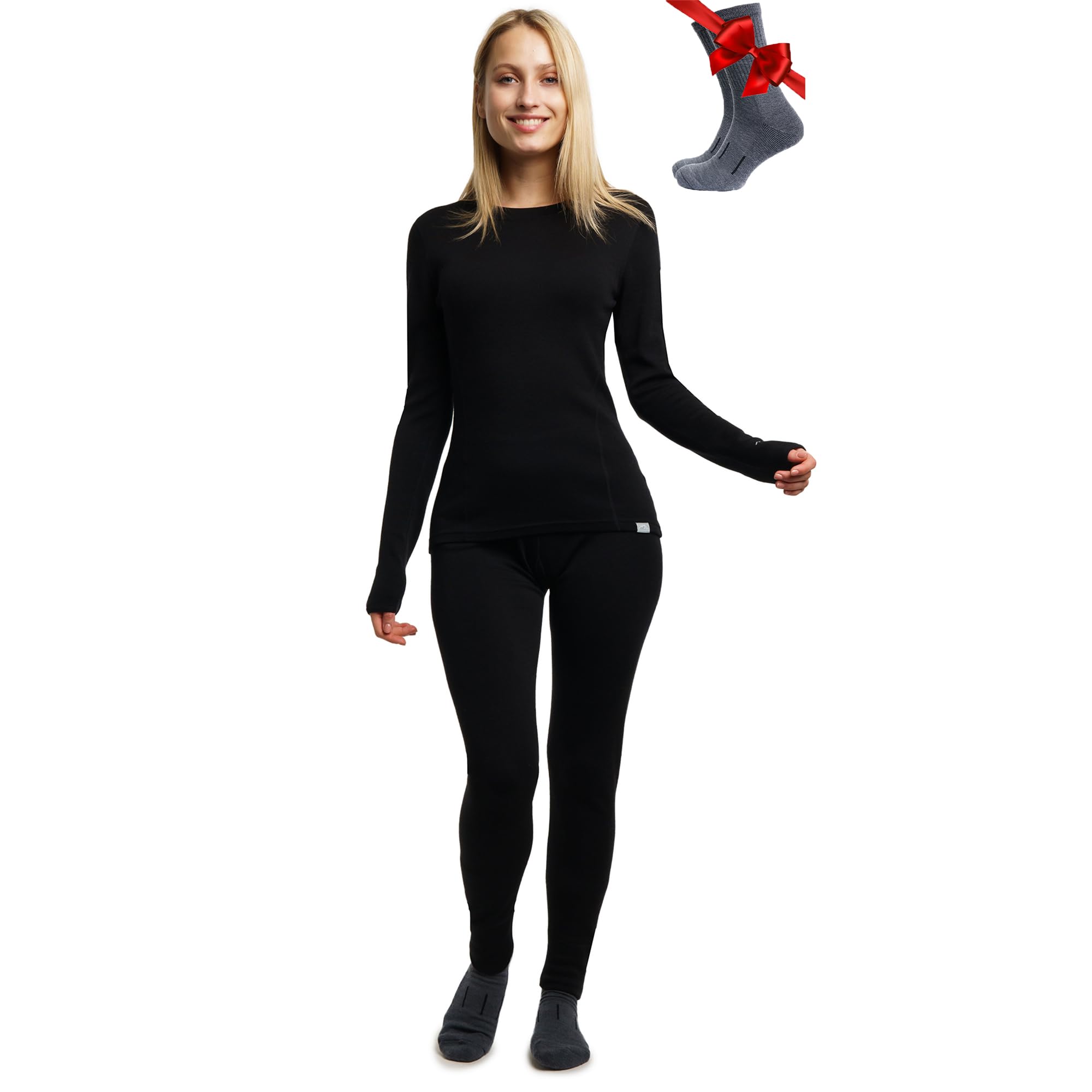 Merino.tech 100% Merino Wool Base Layer Women Set Shirt, Leggings & Socks | Temp