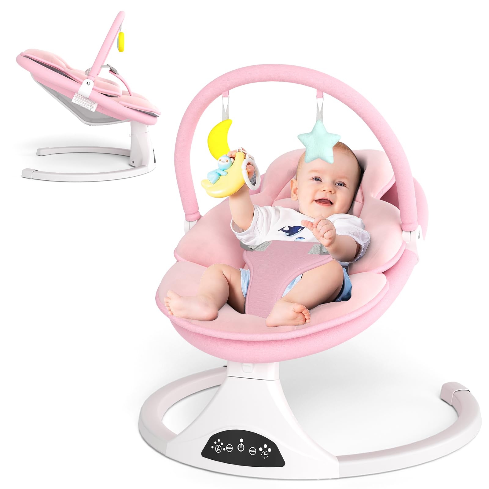 Electric Baby Swing with Remote Control,5 Speeds&Portable&Cozy(0-6M,Pink) | Safe