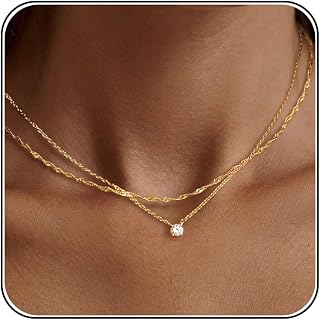 Tewiky Dainty 14k Gold Plated/925 Sterling Silver Cubic Zirconia Necklaces for Women