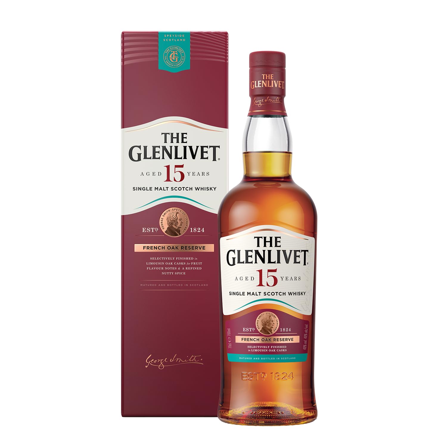 The Glenlivet 15 Year Old Whisky, 40% ABV, 70cl with Giftbox | Packaging May Var