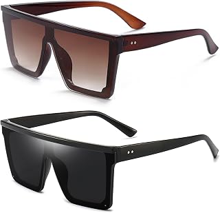 Dollger Square Oversized Sunglasses for Women Men Fashion Flat Top Big Black Frame Shades