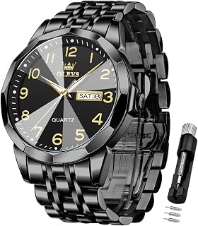 OLEVS Mens Quartz Analog Watch Stainless Steel Waterproof Luminous Date Two Tone Casual Wrist Watch
