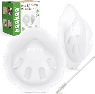 haakaa Petal Soft Silicone Milk Collector for Breastfeeding - 2 Count | Discreet Leak-Protection Breast Milk Saver, Reusable Breast Shells Milk Collection Cup for Breastfeeding with Cleaning Brush