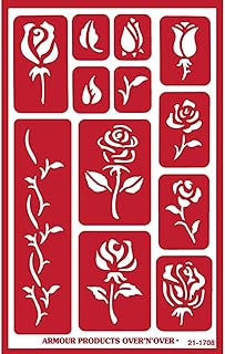Over'N'Over Reusable Glass Etching Stencils – Durable Self-Stick Designs for Glass, Mirrors, and Ceramics with Armour Etch Cream – 5" x 8" Stencil Sheet - Rose Buds