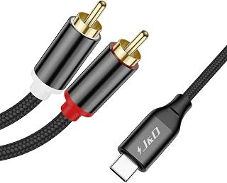 J&D USB C to 2 RCA Audio Cable, Braided Stereo Audio Converter Cable USB Type C Male to 2 RCA Male and Splitter Compatible with iPhone 16/16 Plus/16 Pro/16 Pro Max/15, Home Theater Amp, 1M