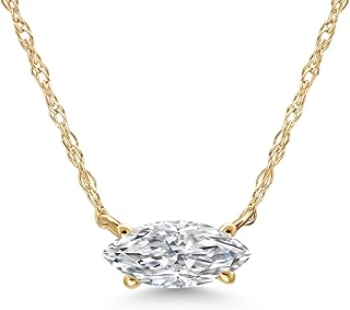 Gem Stone King 10K Gold Marquise Cut Lab Grown Diamond Necklace For Women