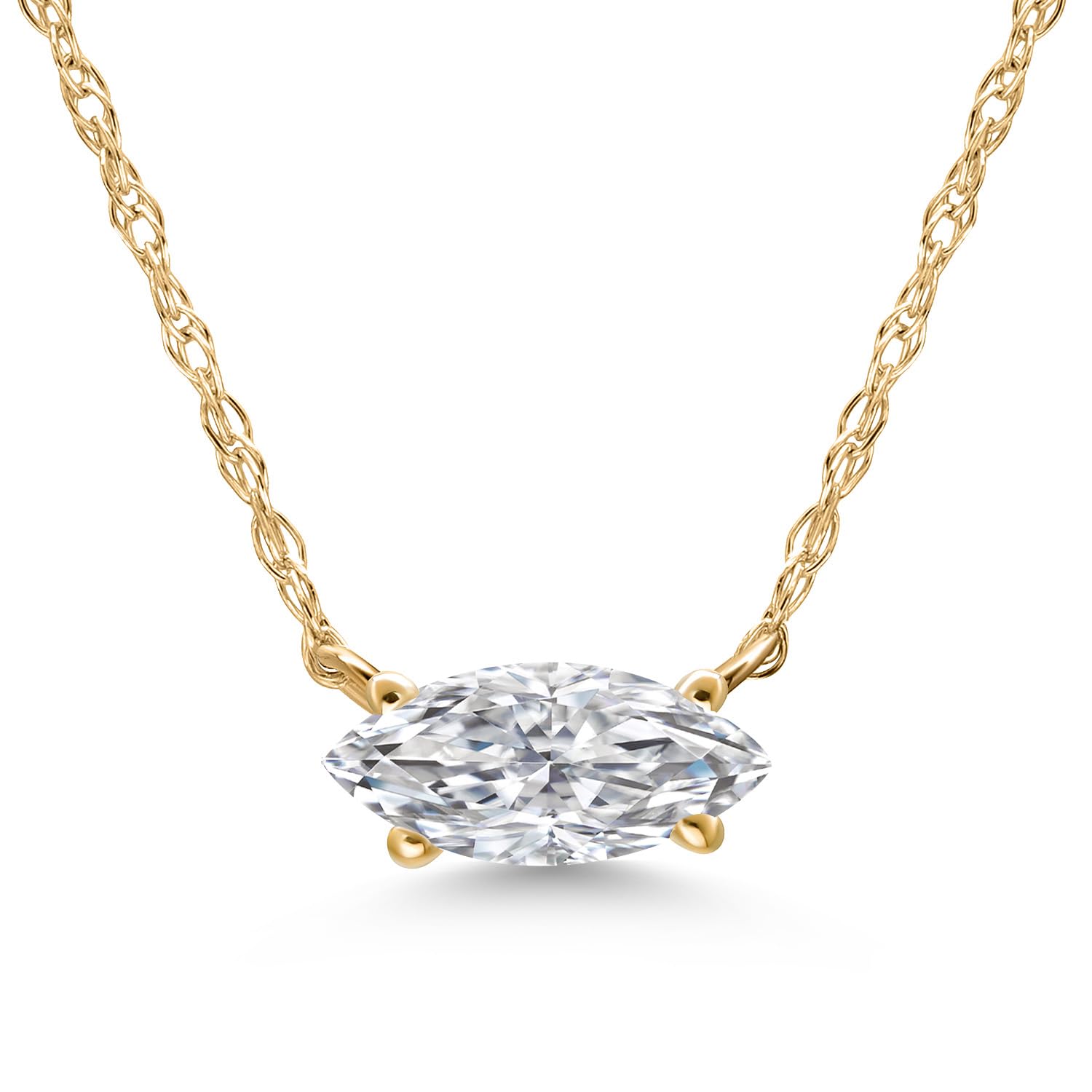 Gem Stone King 10K Gold Marquise Cut Lab Grown Diamond Necklace For Women