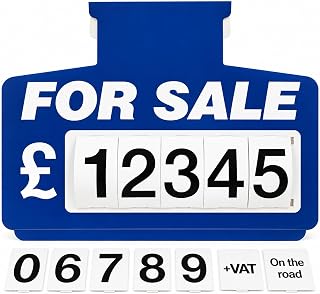 Car For Sale Sign Board Blue Sun Visor Pricing Kit with Number Cards | Includes ten double sided number cards for five digit vehicle prices with a Sold message displayed when the cards are removed