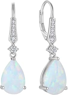 Created Opal Earrings 925 Sterling Silver Leverback Drop Dangle Earrings with 5A Cubic Zirconia Jewelry for Women