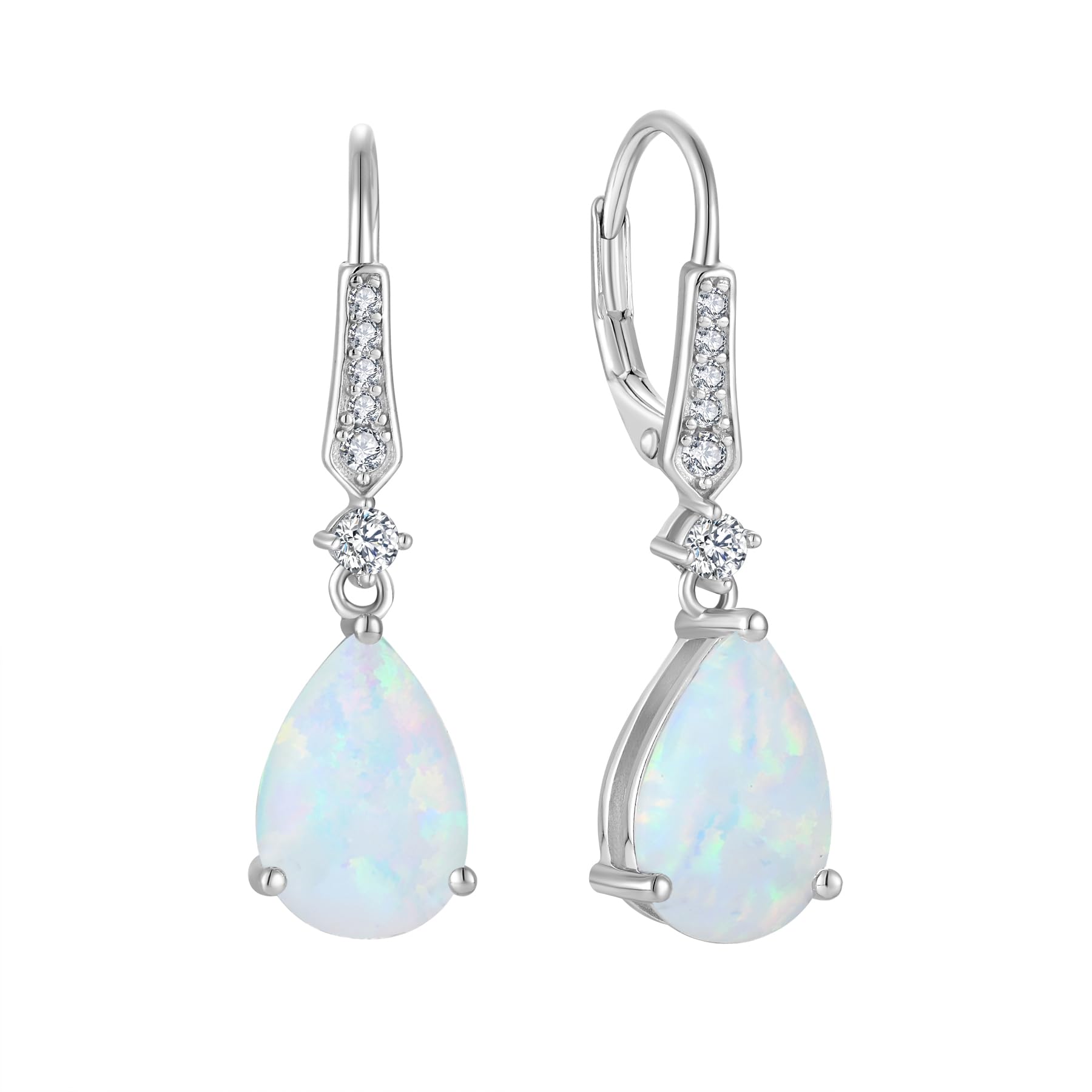 Created Opal Earrings 925 Sterling Silver Leverback Drop Dangle Earrings with 5A