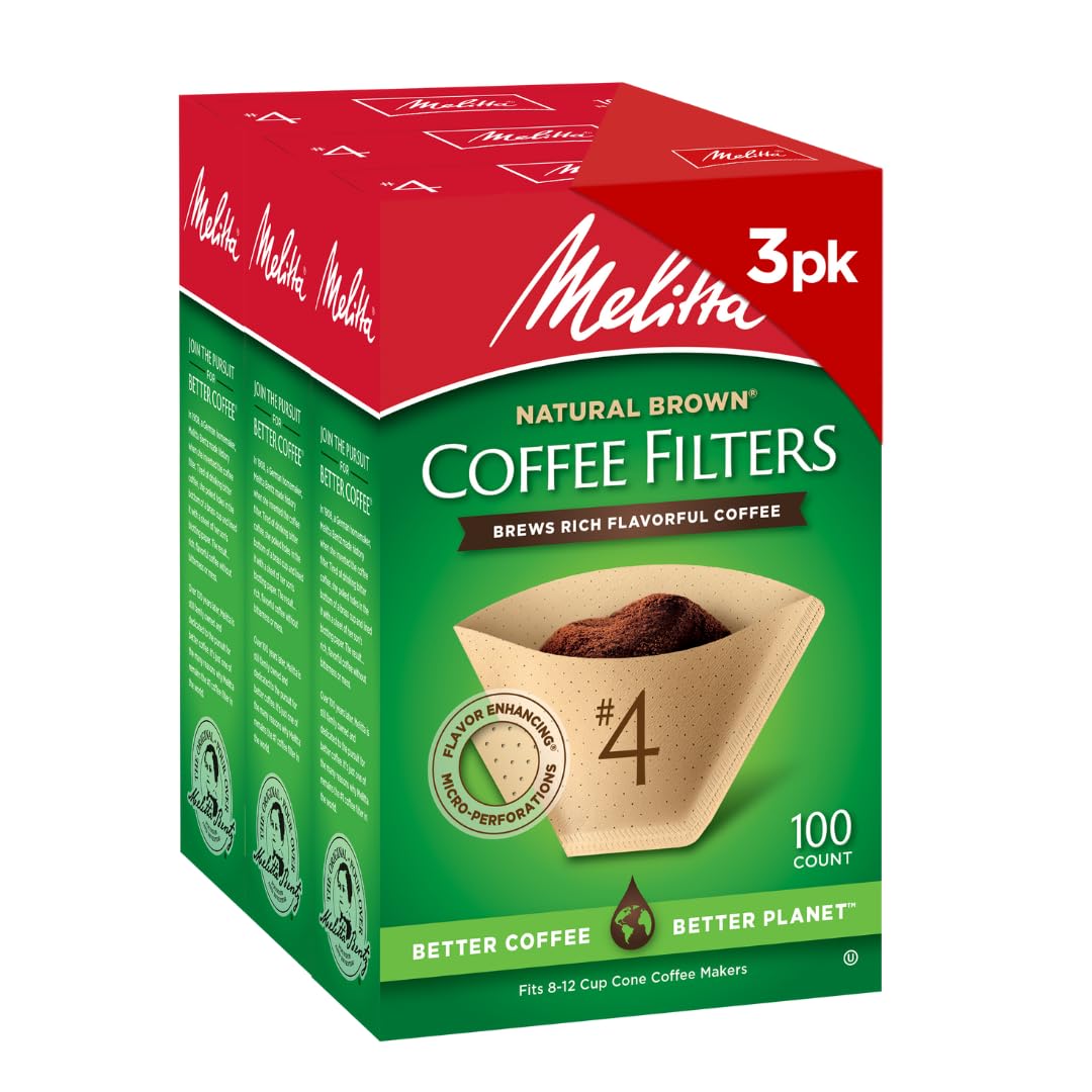 Melitta #4 Unbleached Coffee Filters, Natural Brown Cone Filters, 3-Pack | Flavo