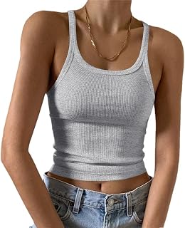 Artfish Women's Basic Sleeveless Crew Neck Ribbed Knit Tank Top