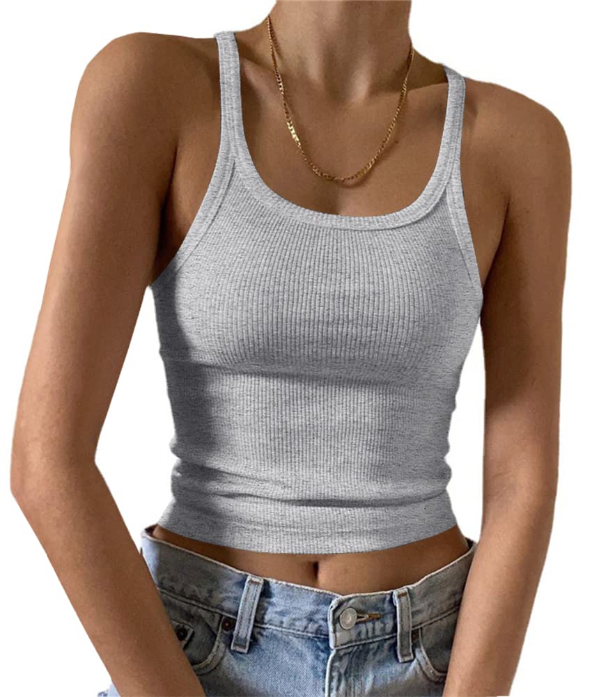 Artfish Women's Basic Sleeveless Crew Neck Ribbed Knit Tank Top