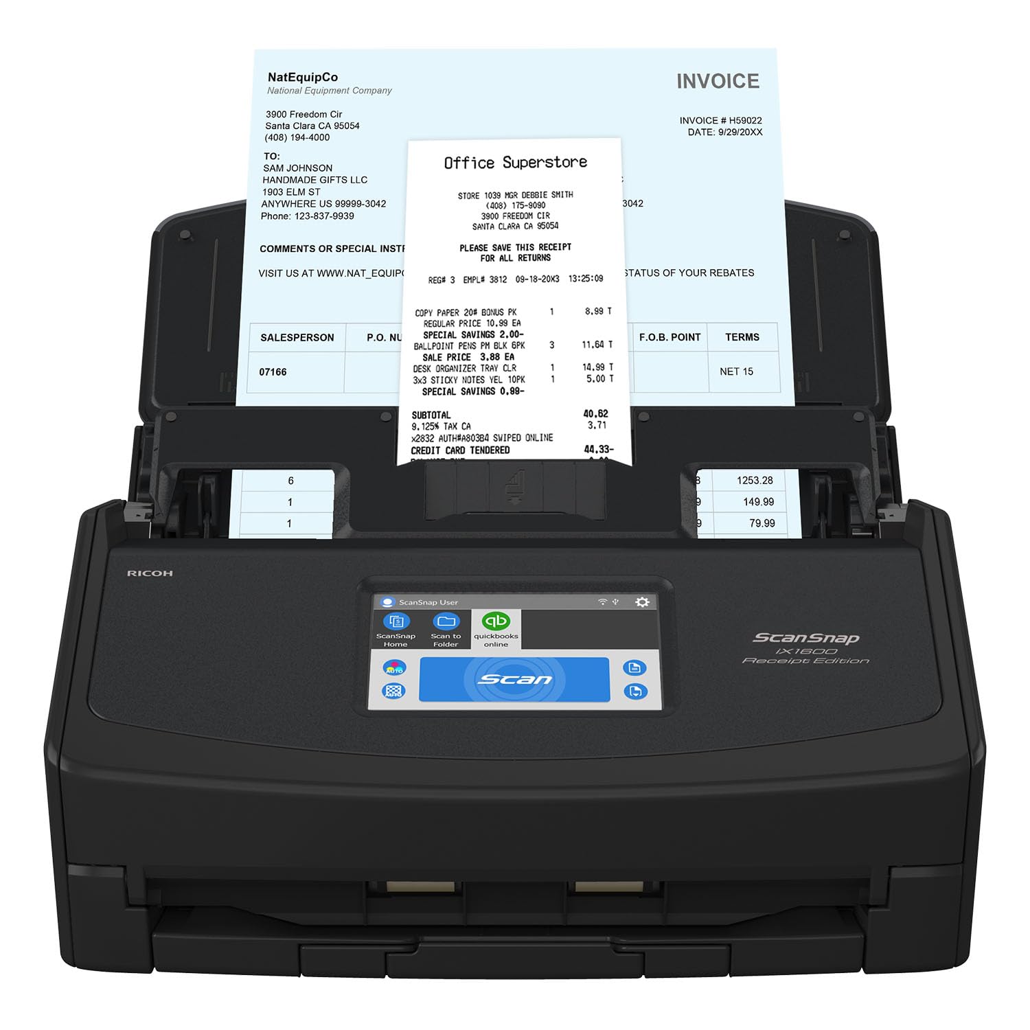 ScanSnap iX1600 Receipt Edition Color Duplex Invoice Document Scanner | QuickBoo