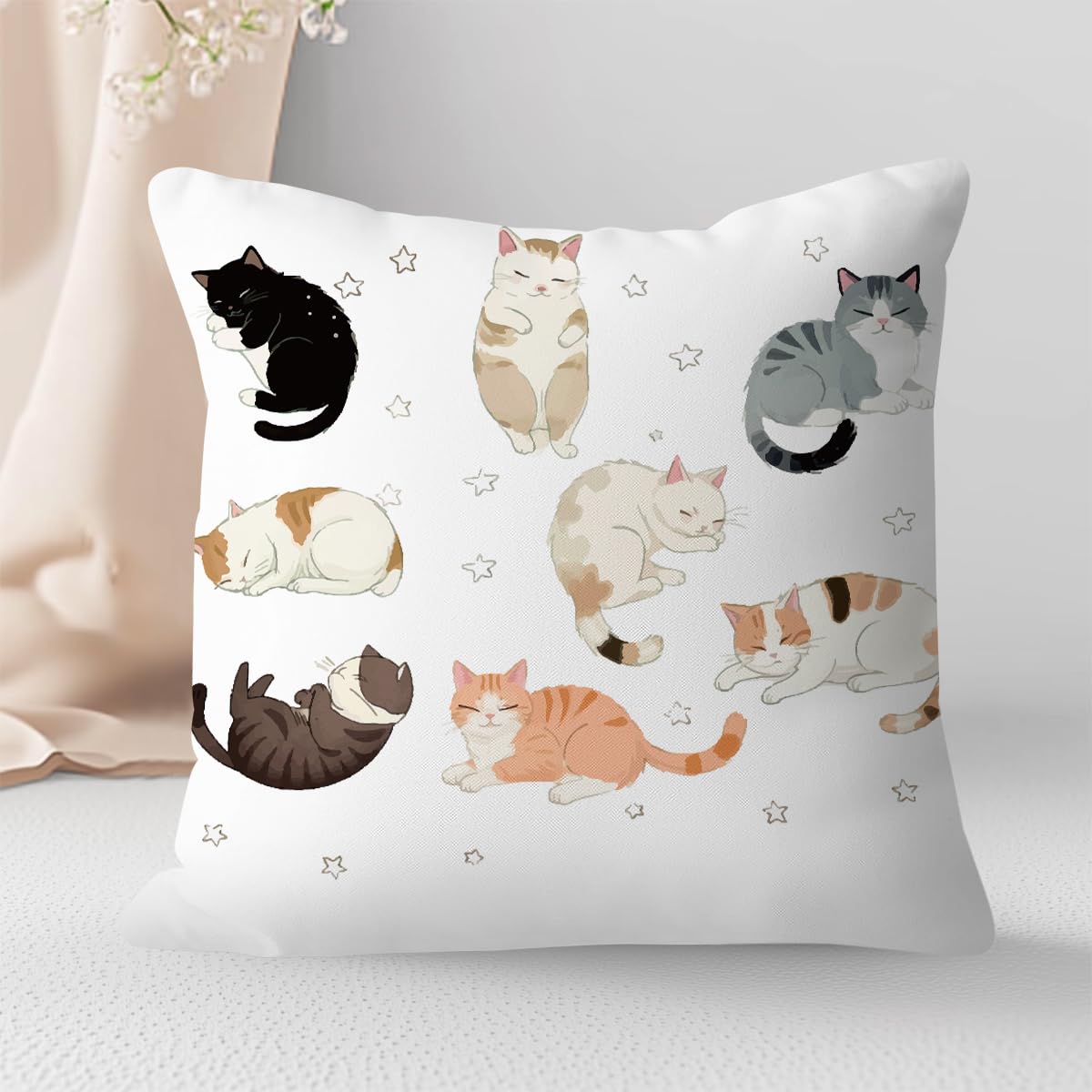 Decorative Cushion Covers for Cat Lovers, 18 x 18 Inch Kids Bedroom Living Room 