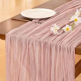 Pink Cheesecloth Table Runner Fall Boho Wedding Birthday Party Home Decor | Dusty Pink Rustic Gauze 10FT 120in Cheese Cloth Sheer Farmhouse Dining Runner for Baby Shower Bridal Holiday Decorations