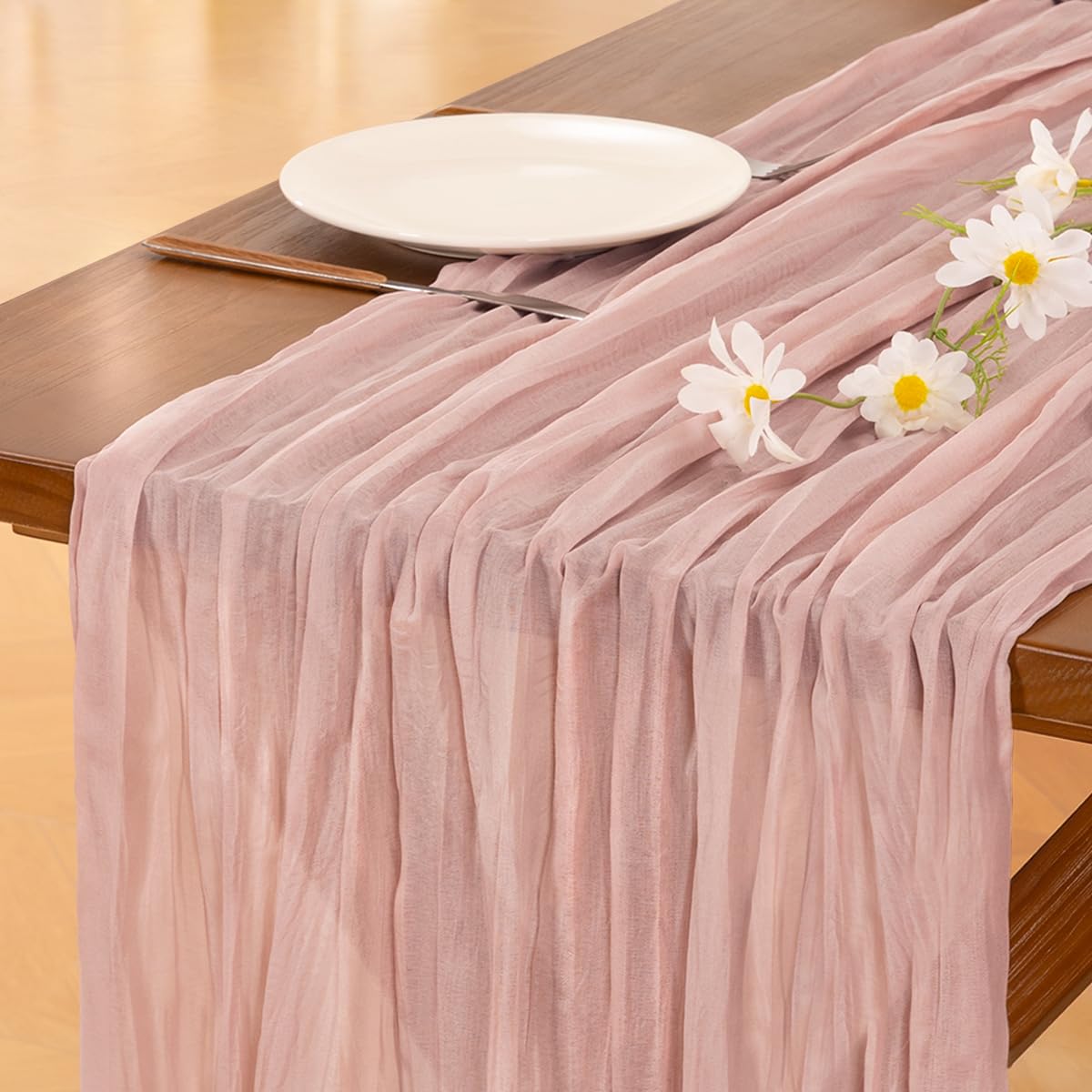 Pink Cheesecloth Table Runner Fall Boho Wedding Birthday Party Home Decor | Dust