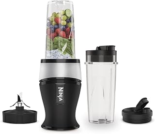 Ninja 700W Slim Blender & Smoothie Maker, Silver/Black QB3001UKS | Includes two 470ml cups with Spout Lids, Crush Ice & Frozen Fruit.