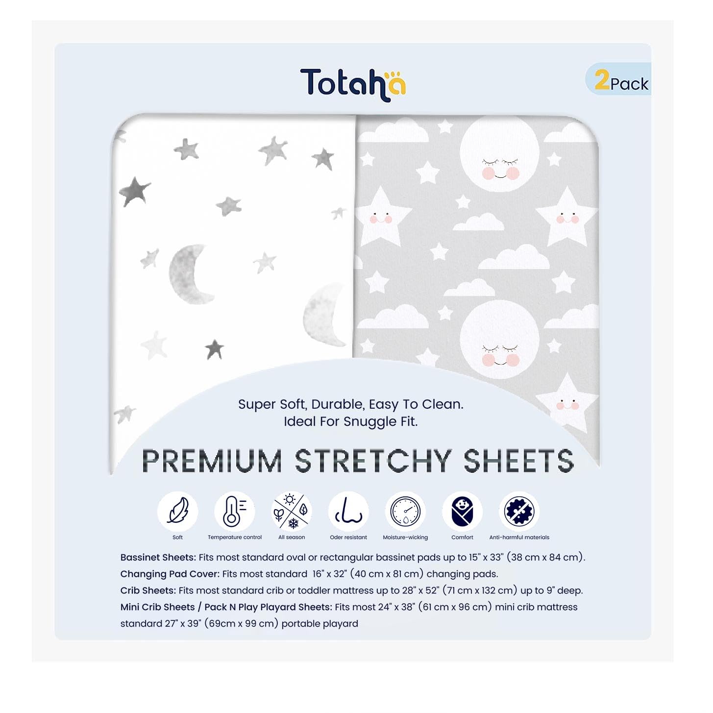 TotAha Premium Soft Pack n Play Sheets, Super Stretchy Jersey Knit Mini Crib She