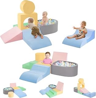6-Piece Foam Climbing Blocks, Climbing toys for 1 Year Old, Soft Play Set | Toddler Climbing Toys Indoor, Baby Climbing Blocks with Ball Pit, Crawling Toys, Birthday Christmas Gift(Balls not Included)