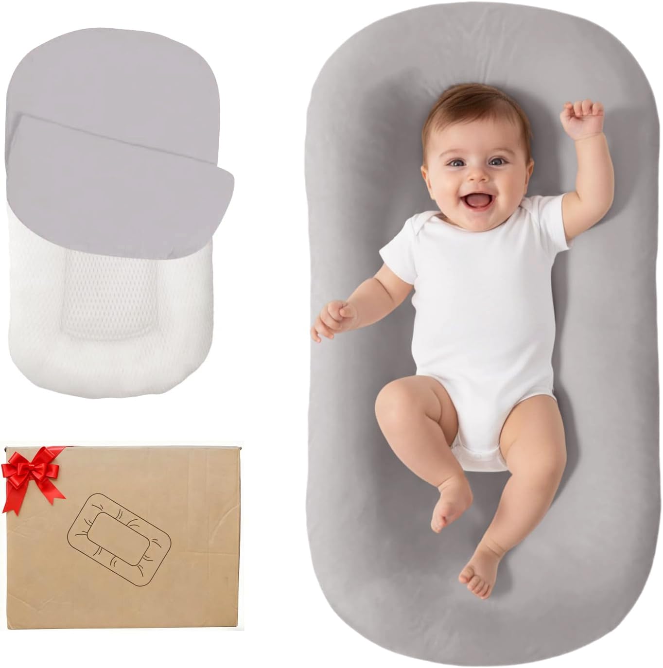 Lucakuins Baby Lounger, Bionic Design Baby Lounger for Newborn 0-24 Months, Soft