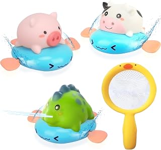 Echehi 4pcs Baby Bath Toys, Wind up Bath Toys with Water Spray, Suitable for Children Over 18 Months. Blue