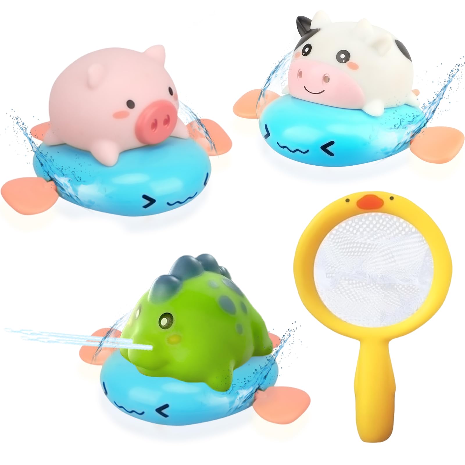 Echehi 4pcs Baby Bath Toys, Wind up Bath Toys with Water Spray, Suitable for Chi