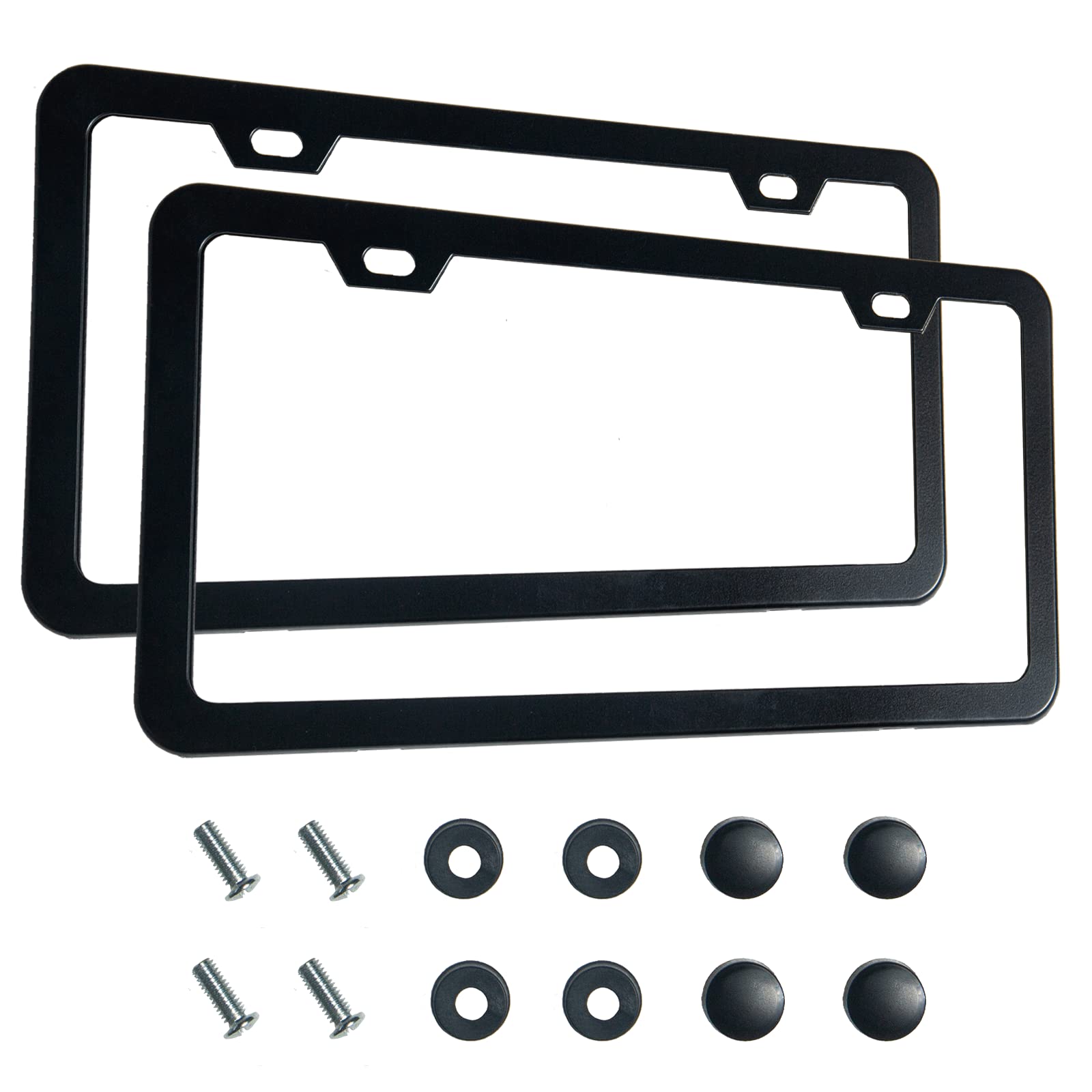 2PCS Premium Matte Black License Plate Frames, Solid Rust-Proof Aluminum Holder 