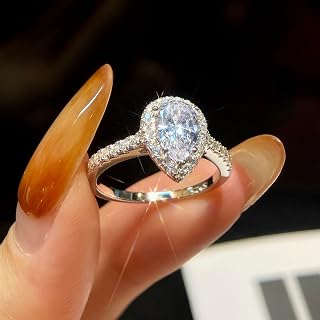 1PC Water Drop Around Zircon Ring for Women Prom Wedding Anniversary Sterling Silver Ring Girlfriend Birthday Gift Fine Jewelry, Sterling Silver, No Gemstone