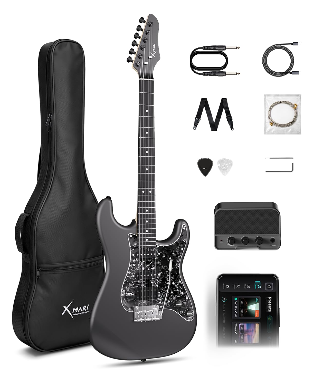 ENYA XMARI Beginner Electric Guitar Kit, 39" Smart Electric Guitar | Carbon Fibe