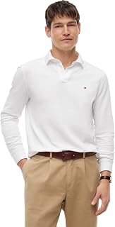 Tommy Hilfiger Men's Polo Shirt Long Sleeve Regular Fit with Button Placket