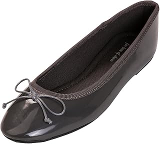 Feversole Women's Macaroon Colourful Memory Foam Cushion for Women, Flat Patent Leather Design, Dark Grey Patent, 40 EU