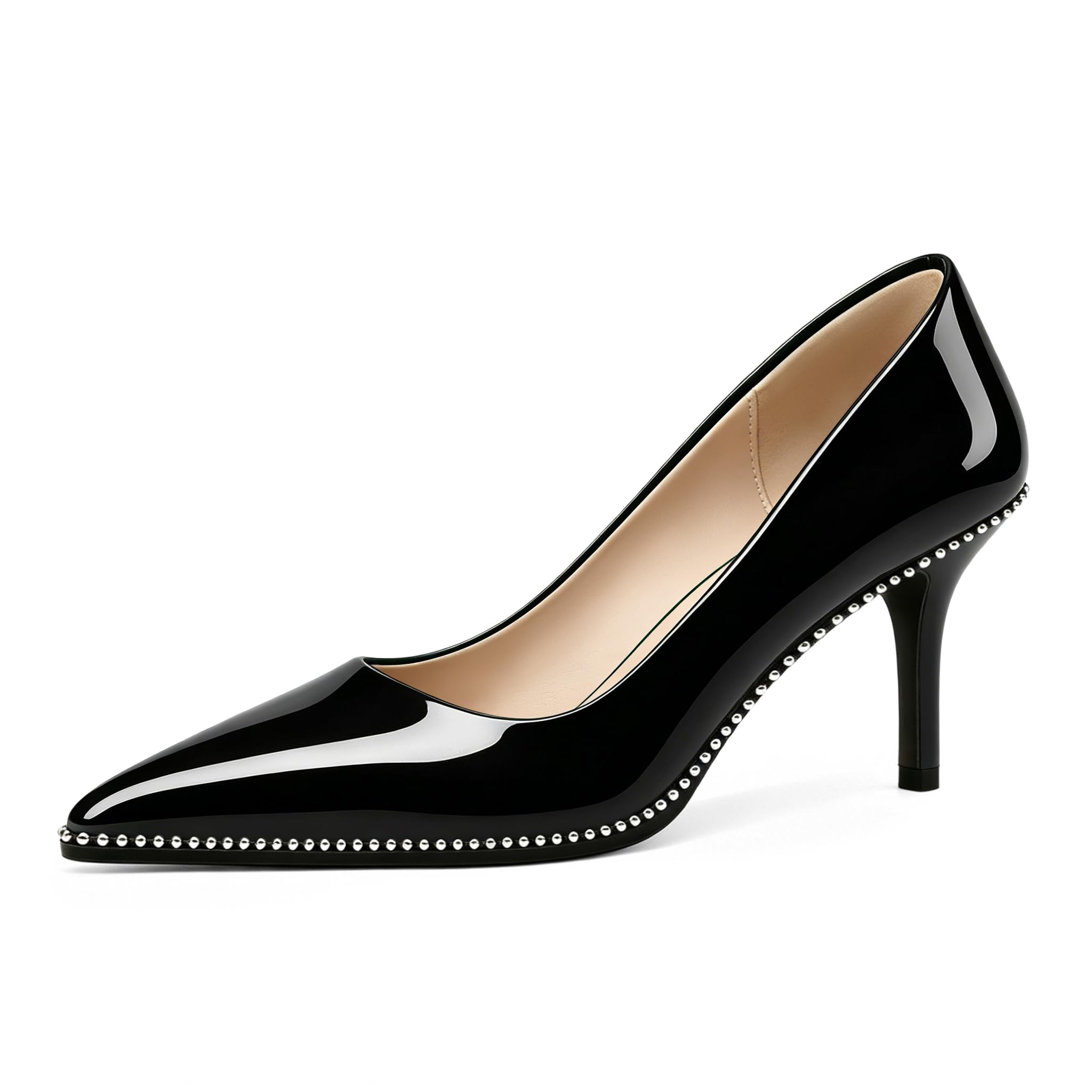 Women's Mid Stiletto Heels Low Kitten Heels Closed Pointey Toe Pumps Slip-on Sli