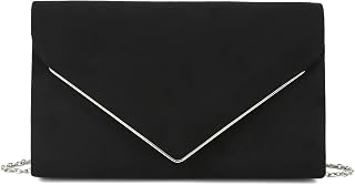 CHARMING TAILOR Faux Suede Clutch Bag Elegant Metal Binding Evening Purse for Wedding/Prom/Black-Tie Events