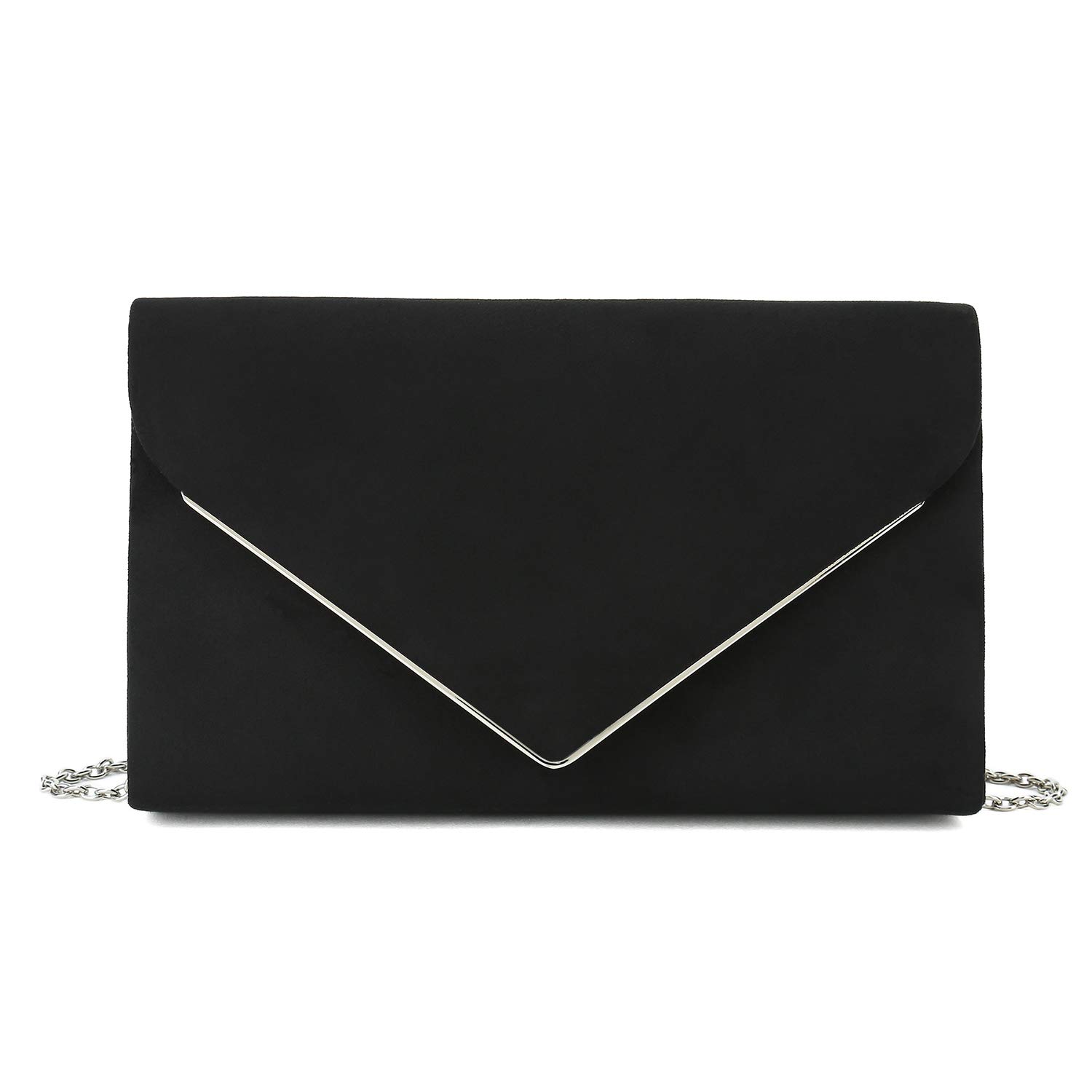 Faux Suede Clutch Bag Elegant Metal Binding Evening Purse for Wedding/Prom/Black