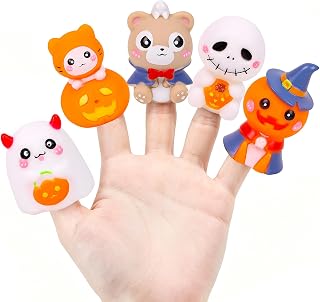 FOIMAS Halloween Finger Puppets, 5pcs Finger Puppets Bulk Pumpkin Ghost Finger Puppet Toys for Kids Trick or Treat Halloween Goodie Bag Basket Filler Decoration Bath