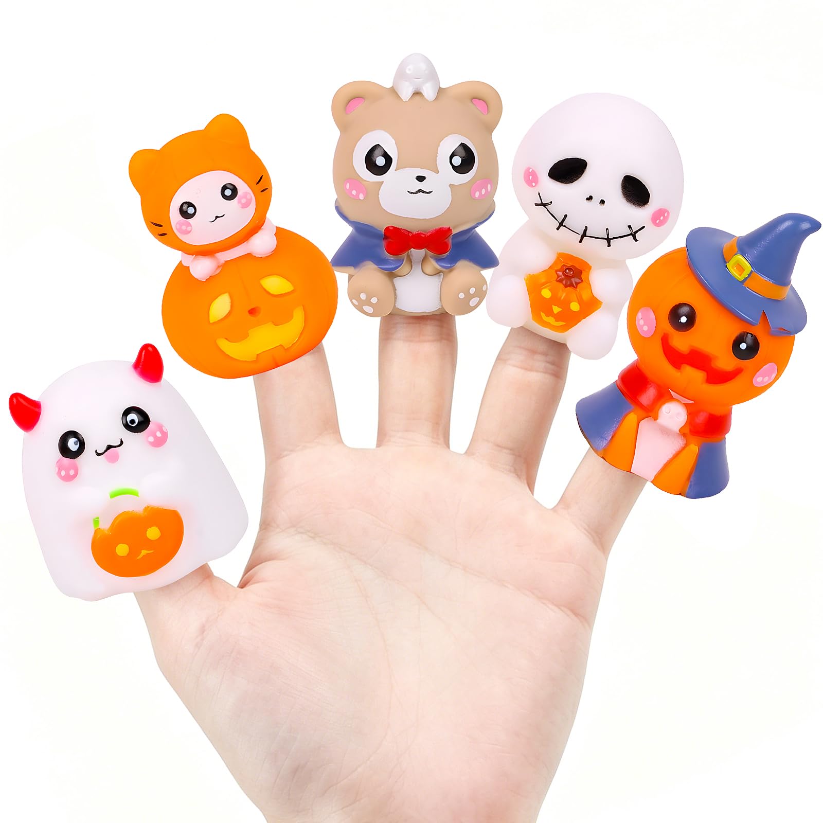 FOIMAS Halloween Finger Puppets, 5pcs Finger Puppets Bulk Pumpkin Ghost Finger P