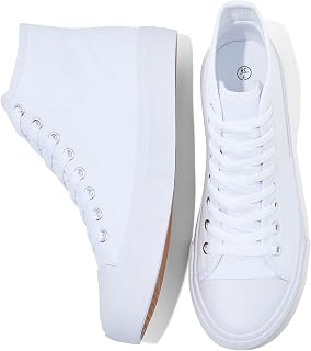 Uoidru Womens White Canvas High Top Sneakers Casual Lace Up Fashion Shoes