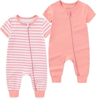 BIGBIGKISS Baby Boy Girl 2 Pack Romper Short Sleeve 2 Way Zipper Jumpsuits