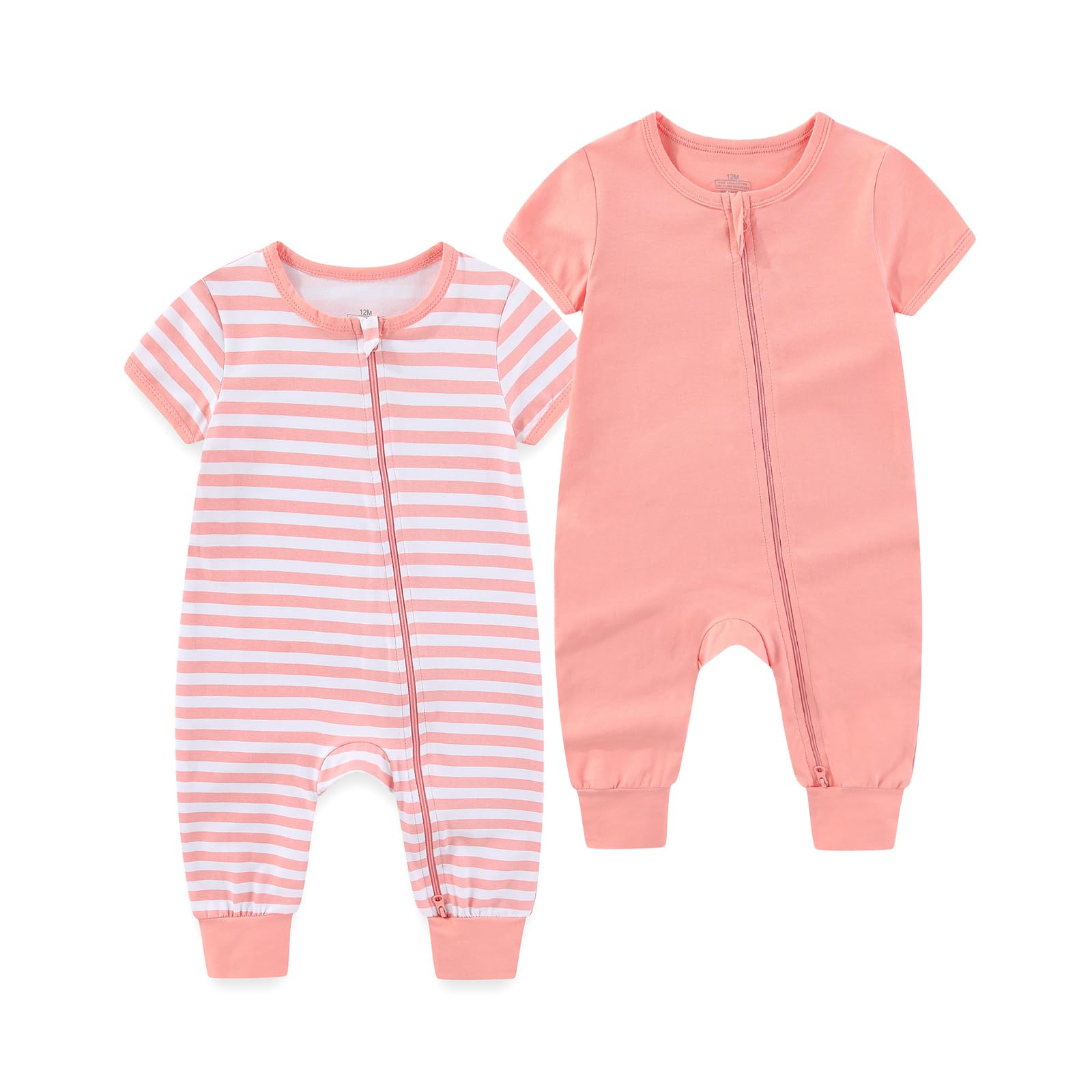 BIGBIGKISS Baby Boy Girl 2 Pack Romper Short Sleeve 2 Way Zipper Jumpsuits