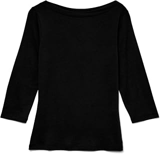 VERO MODA VMPANDA Women's Basic Boat Neck 3/4 Sleeve Stretch Top Slim Fit Long Sleeve Regular Fit
