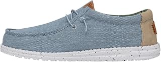 HEYDUDE Wally Washed Canvas - Men's Shoes - Comfort Soles - Loafer Style, Black/Black, 42 EU