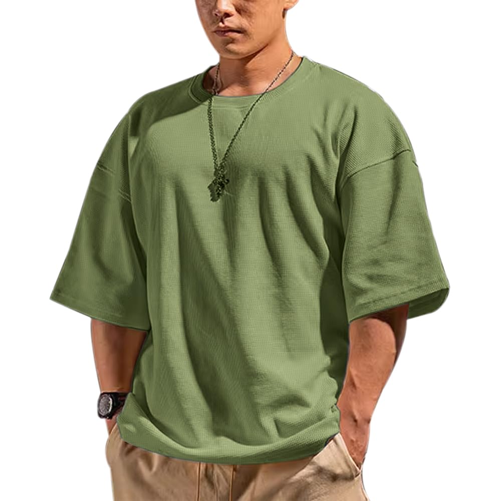 Muscle Alive Men's Basic Long-Sleeved T-Shirt Waffle Sweatshirt Lose Weight Trai