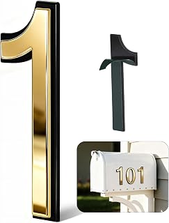 4 Inch Gold House Numbers for Outside, VONDERSO Self-Adhesive Mailbox Numbers with Exclusive Electroplated Finish and Durable ABS Base, for House Plaques, Mailbox, Yard, Garage – Plaque Number ‘1’
