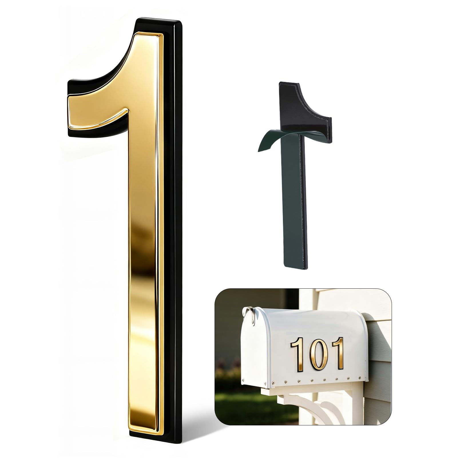 4 Inch Gold House Numbers for Outside, VONDERSO Self-Adhesive Mailbox Numbers wi