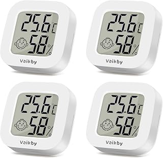 4Pack Room Thermometer Vaikby, Indoor Thermometer Hygrometer, Mini Digital Temperature Humidity Meter Gauge Monitor, Large LCD Display Celsius for House, Greenhouse, Baby, Office, Home, Garden, Cellar
