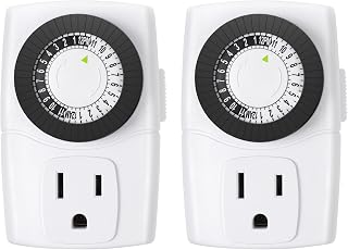 BN-LINK U47 Indoor Mini 24-Hour Mechanical Outlet Timer, 3-Prong, 2-Pack | 30-min intervals; daily repeat; easy dial setup; Indoor Timer for Christmas lights,Lamp,Fan,Fish Tank, ETL, 15A/1875W, 2 Pack