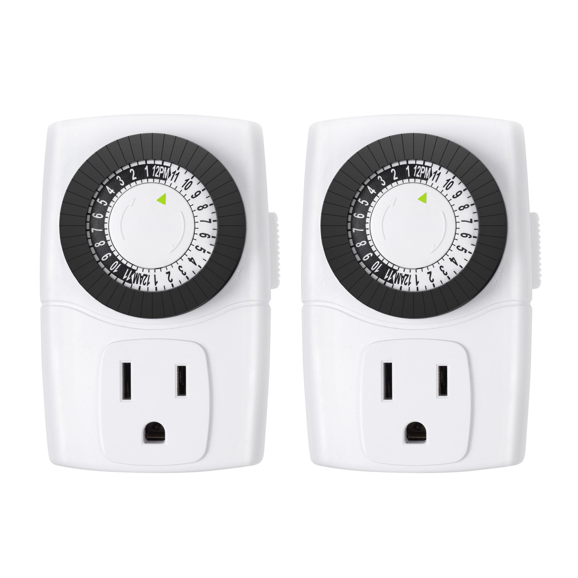 BN-LINK U47 Indoor Mini 24-Hour Mechanical Outlet Timer, 3-Prong, 2-Pack | 30-mi